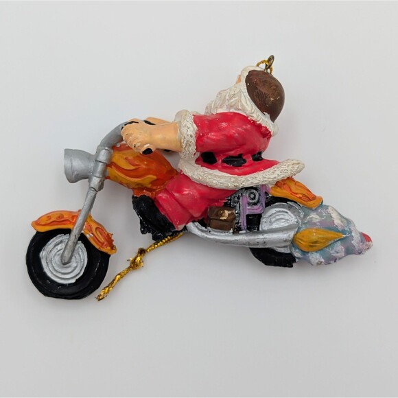 Motorcycle Santa Christmas Ornaments Set of 3 Hanging Resin Mr & Mrs Claus Biker - Picture 8 of 10